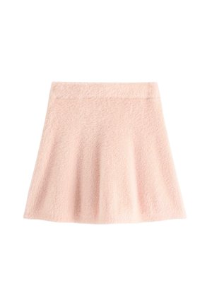 Rosa fuskpälskjol med utsvängd form, featuring en slät midja och mjuk textur för extra komfort. Inga synliga mönster eller metallföremål.