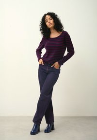 Authentic Cashmere LANFON - Svetr - rayures navy burgundy