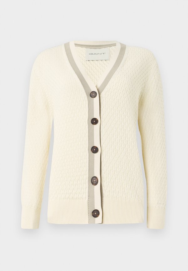 CONTRAST TEXTURED CARDIGAN - Cardigan - cream4