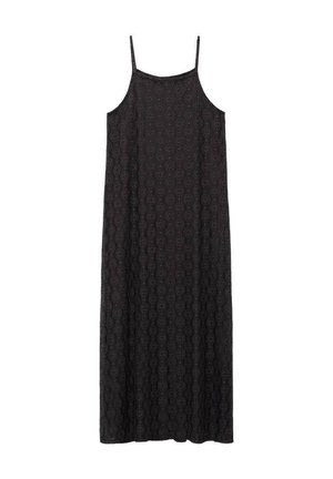 Abito in pizzo nero con silhouette dritta, sottili spalline a spaghetti e intricati motivi floreali in tutto il vestito. Tessuto morbido.