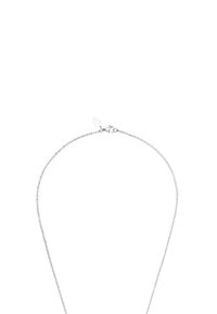 Zilveren ketting met een kwetsbaar ontwerp, met kleine schakels en een karabijnsluiting. Gladde textuur en minimalistische uitstraling.