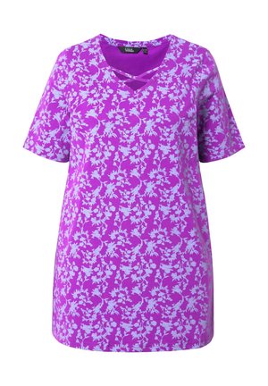 Ulla Popken, CUTOUT FLORAL SHORT SLEEVE - T-Shirt print - purple
