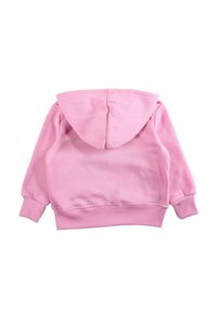 Sweat à capuche rose avec poignets et ourlet côtelés. Texture lisse et design à enfiler avec une grande capuche à l'arrière. Couleur simple et unie.