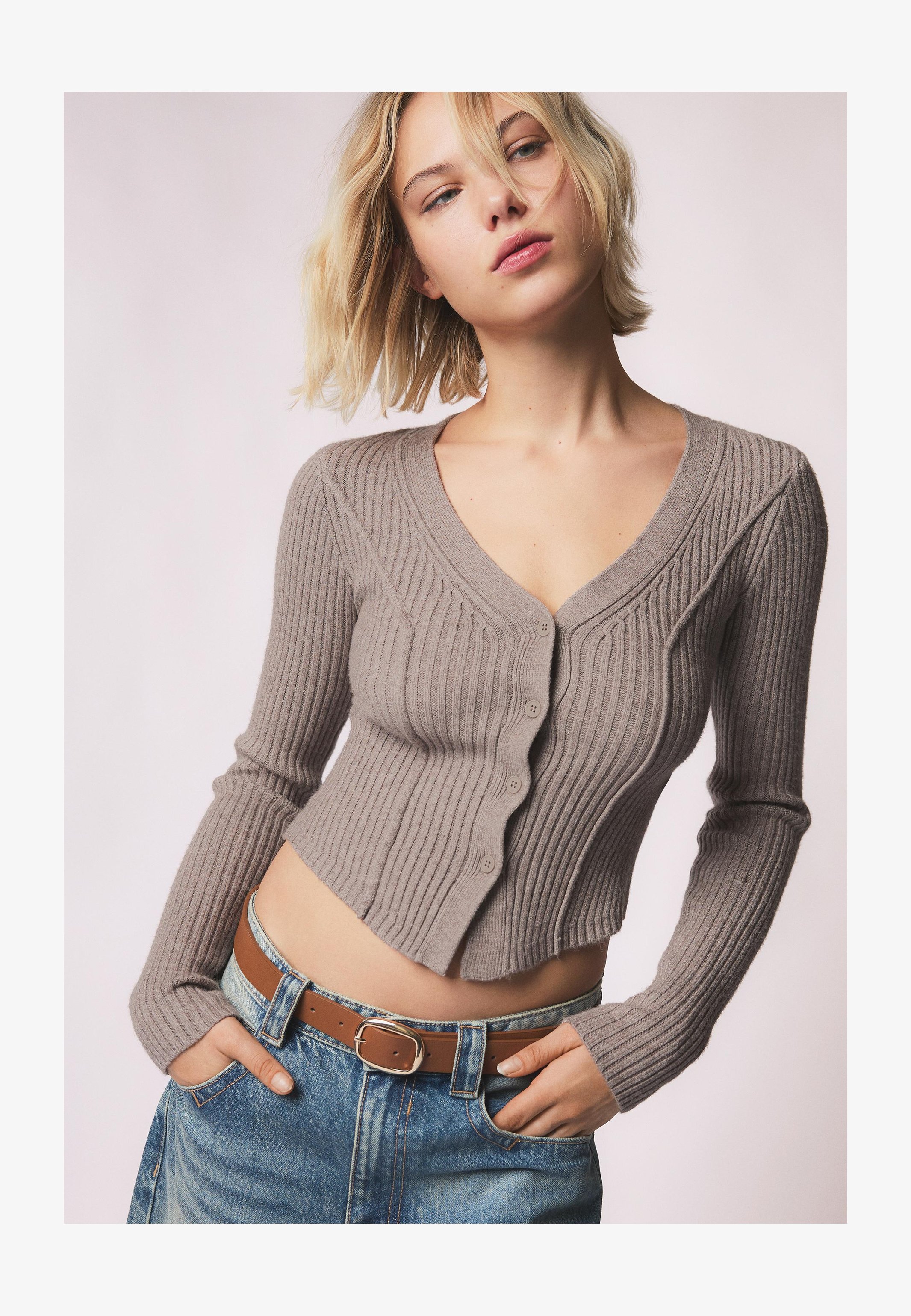 Floerns Cardigan Corto Donna | Scollo A V Maniche Lunghe Orlo A Lattuga