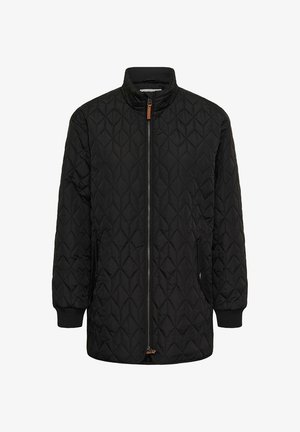 Fekete steppelt dzseki magas gallérral és elülső cipzárral. Oldalsó zsebekkel és bordázott mandzsettákkal rendelkezik. Simább, tartós anyag textúrált mintával.