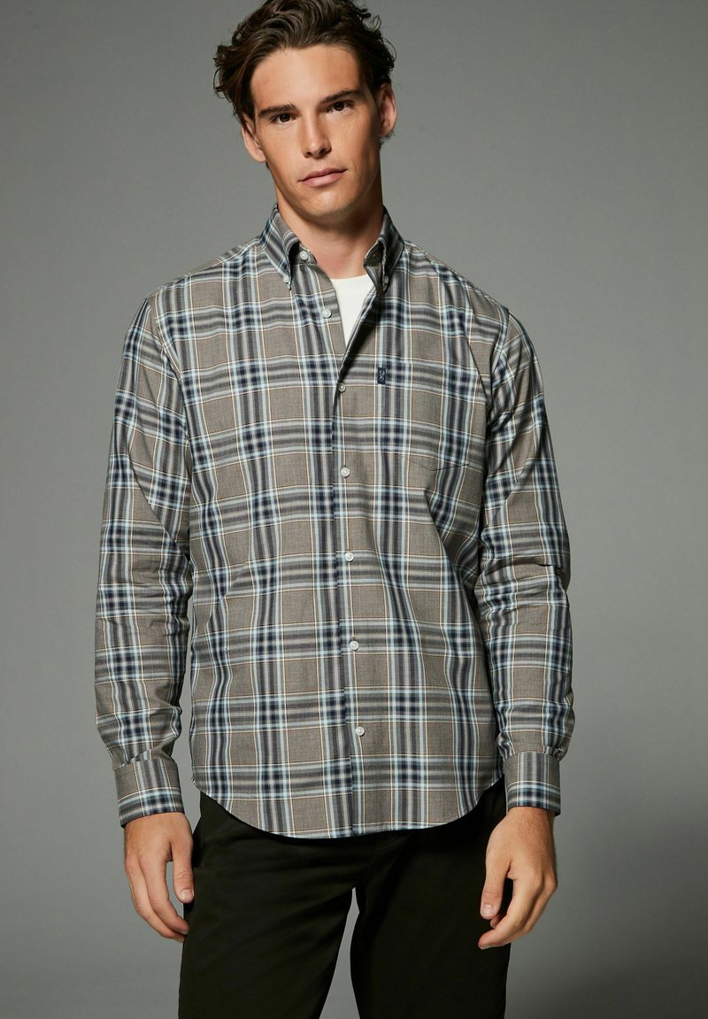 Next EASY OXFORD - Majica - neutral brown grey tartan check