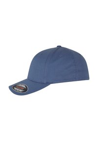 Cappellino da baseball blu navy con corona arrotondata, visiera curva e retro regolabile. Realizzato in tessuto testurizzato con una toppa del logo sulla parte anteriore.