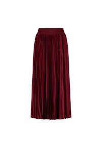 Burgundy plisserad midiklänning med elastisk midjeband som har subtilt präglat varunamn.