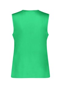 Sleeveless top in vibrant green, featuring a smooth texture and a simple, straight silhouette with a round neckline and no visible seams.