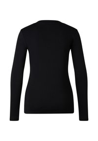 Černé tričko s dlouhým rukávem z hladké látky. Přiléhavý střih s kulatým výstřihem a jednoduchým, texturovaným povrchem.