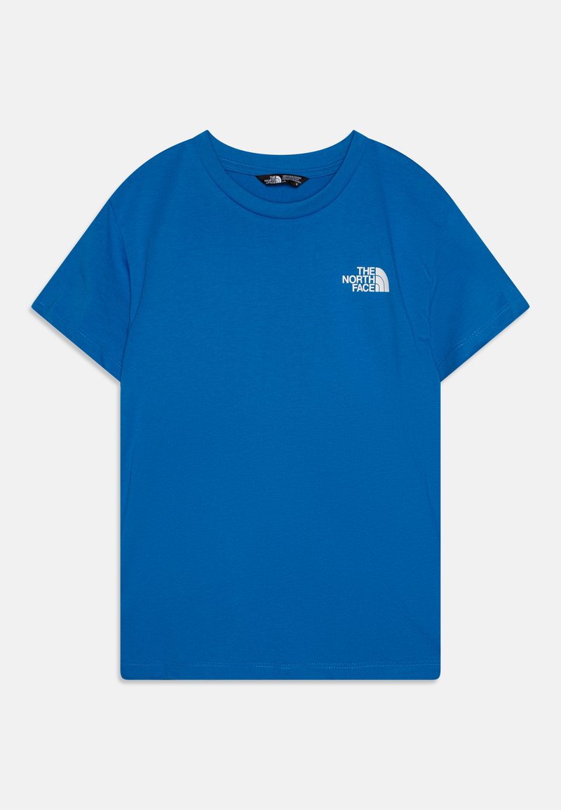 Mėlyna medvilninė trumpomis rankovėmis marškinėliai su apvalia iškirpte ir balta "The North Face" logotipu kairėje krūtinės pusėje. Lygi tekstūra, laisvas kirpimas.