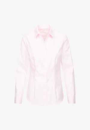 Lichtroze overhemd met lange mouwen, kraag, knoopsluiting aan de voorkant en een getailleerde pasvorm. Gemaakt van een zachte katoenmix.
