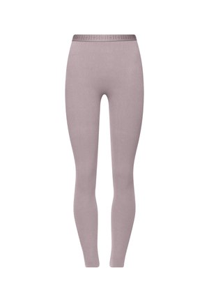 Leggings in tessuto mauve chiaro con una superficie liscia. Presentano una vita elasticizzata con un branding discreto. Design aderente con lunghezza completa.
