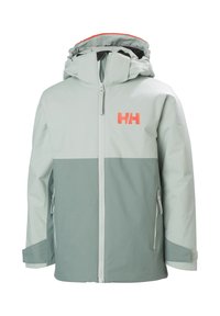 Světle zelená bunda s tmavě zelenou spodní částí. Obsahuje vysoký límec, zipový přední díl, dvě boční kapsy a oranžové logo.