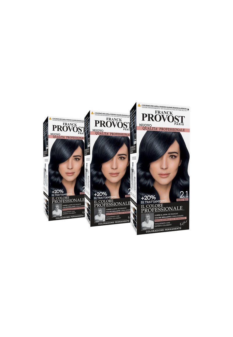 Franck Provost - FRANCK PROVOST TINTA CAPELLI COLORE PROFESSIONALE A DOMICILIO VALORIZZA RIFLESSI E BRILLANTEZZA PENNELLO DI PRECISIONE INCLUSO - 3 PACK - Tinte capelli - nero blu, Ingrandire