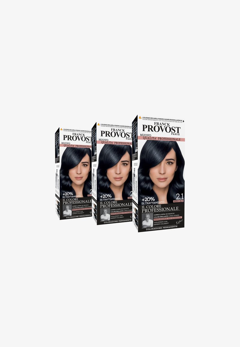 Franck Provost - FRANCK PROVOST TINTA CAPELLI COLORE PROFESSIONALE A DOMICILIO VALORIZZA RIFLESSI E BRILLANTEZZA PENNELLO DI PRECISIONE INCLUSO - 3 PACK - Tinte capelli - nero blu, Ingrandire