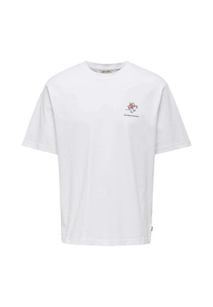 T-shirt blanc à manches courtes avec petit motif souris rouge et texte « RED HOUSE PAINTERS » sur le côté gauche de la poitrine.