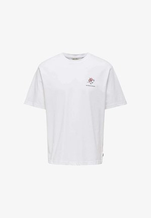 T-shirt blanc à manches courtes avec petit motif souris rouge et texte « RED HOUSE PAINTERS » sur le côté gauche de la poitrine.