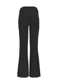 Pantaloni neri da esterno realizzati in materiale elasticizzato. Presentano un design svasato con aperture alle gambe con zip e una vita curvata per il massimo comfort.