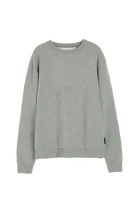 Jasnoszara bluza wykonana z miękkiego, strukturalnego materiału. Posiada okrągły dekolt, długie rękawy i luźny krój. Zawiera subtelny detal z logo.