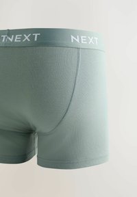 Boxers verts pour hommes avec une ceinture élastique arborant le logo "NEXT" en texte blanc.