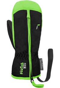 Schwarze Handschuh mit grünen Akzenten, aus strapazierfähigem Stoff hergestellt. Verfügt über ein elastisches Handgelenk, Logo-Detail und einen Riemen für eine sichere Passform.