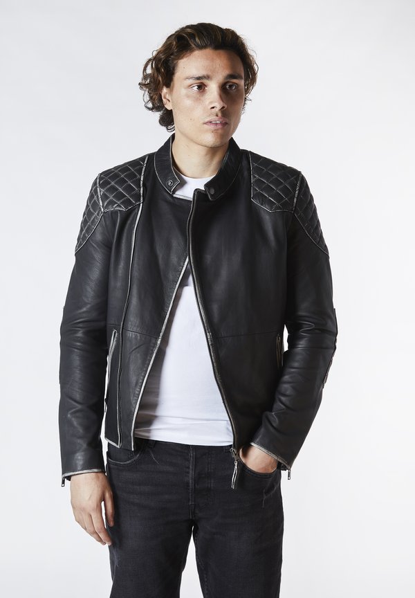 BADGER DISTRESSED - Lederjacke - schwarz