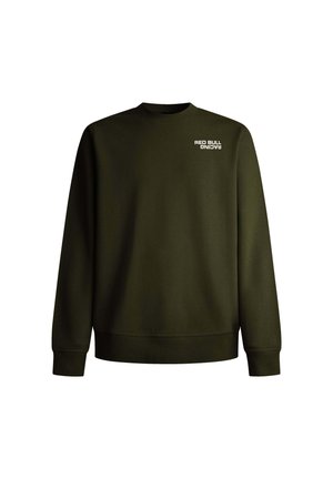 Tamsiai žalia džemperis su apykakle, raukšlėtais rankogaliais ir apačia, su balta "RED BULL RACING" logotipu kairėje krūtinės pusėje.