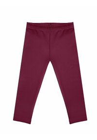 Bordowe legginsy wykonane z elastycznego materiału z elastycznym paskiem w talii. Charakteryzują się gładką fakturą i dopasowanym krojem, odpowiednie na co dzień.