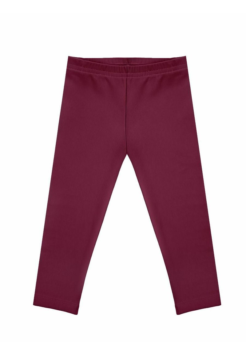 Bordowe legginsy wykonane z elastycznego materiału z elastycznym paskiem w talii. Charakteryzują się gładką fakturą i dopasowanym krojem, odpowiednie na co dzień.