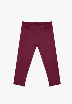 Bordowe legginsy wykonane z elastycznego materiału z elastycznym paskiem w talii. Charakteryzują się gładką fakturą i dopasowanym krojem, odpowiednie na co dzień.