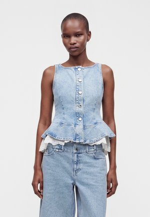 Stine Goya BOATNECK FRILL BUTTONED - Μπλούζα - denim blue
