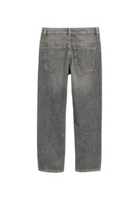 Grå denimjeans med rak passform, femficksdesign och subtila sömnadsdetaljer på midjan och fickorna.
