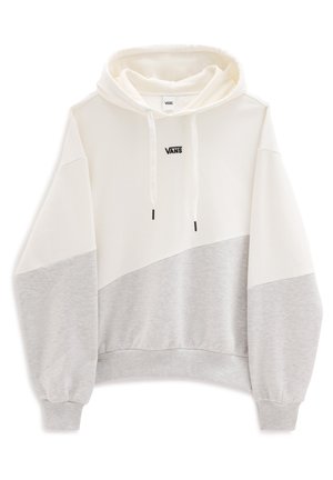 Sudadera con capucha Vans bicolor con mitad superior en crema y mitad inferior en gris claro, con capucha frontal con cordones blancos y logo en el pecho.
