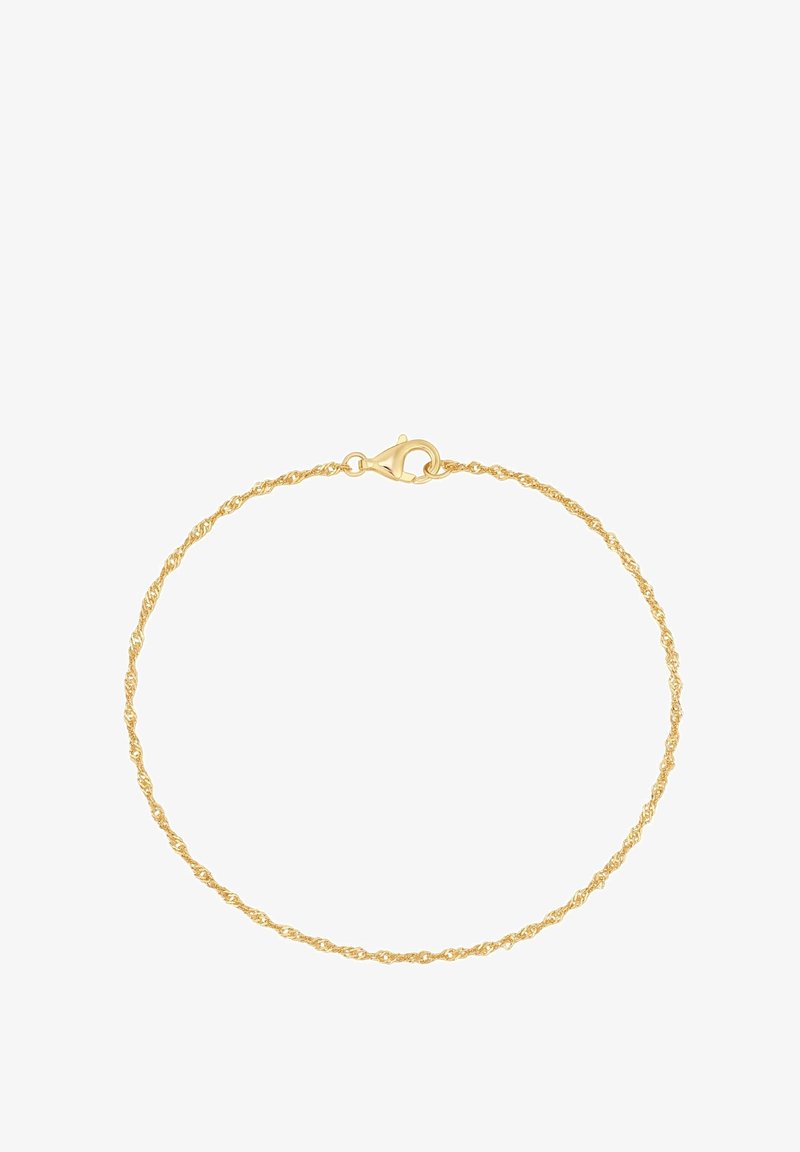 Kuldtooni keerutatud ahelaga käevõru, millel on lipuklamber, õrn sile pind ja delikaatne disain.