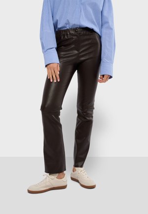 FREYA - Leather trousers - chocolate