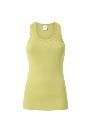 Canotta verde chiaro a coste con scollatura rotonda e spalline larghe, dotata di un piccolo logo bianco sulla parte anteriore.