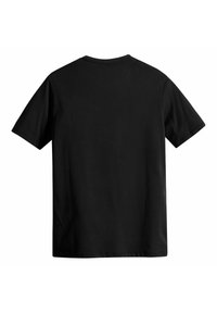 Sort kortærmet T-shirt med rund hals vist fra ryggen på en hvid baggrund.