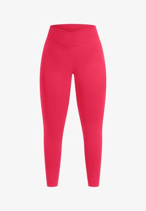 Hoch taillierte, figurbetonte Leggings in leuchtendem Pink, aus dehnbarem Stoff mit einem gekreuzten Design am Bund für zusätzlichen Stil.