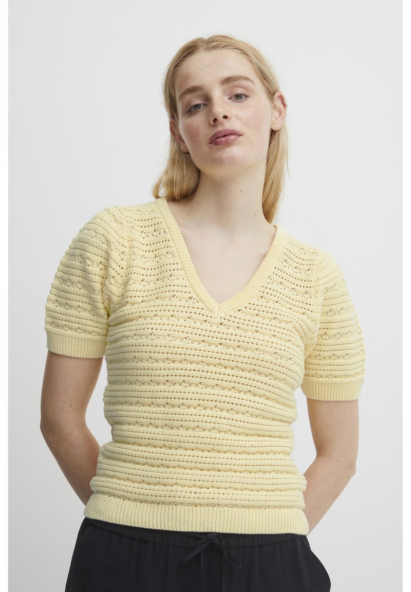 ICHI Print Tshirt french vanilla/yellow Zalando.ie