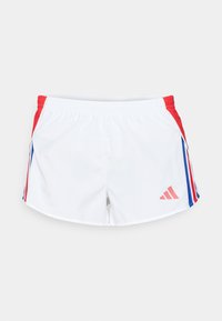 Baltas sporta šorts ar sarkanām sānu joslām, kuru apakšā ir zilas svītras. Elastīga josta un logo kreisajā apakšējā pusē. Gluda auduma tekstūra.