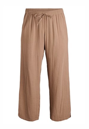 Beige vidde bukser med elastisk talje og snøre, med let tekstureret stof og afslappet pasform.