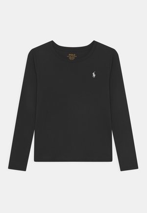 Zwart shirt met lange mouwen en ronde hals, met klein wit Polo Ralph Lauren-logo op de linkerborst.