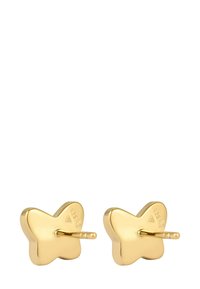 Boucles d'oreilles en forme de papillon en or, avec une finition polie, dotées de tiges pour un maintien sécurisé et une texture lisse. Marquées "925" pour la pureté de l'argent.