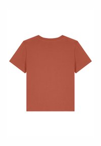 Kurze Ärmelt-Shirt in Rostfarbe, aus weichem Baumwollmaterial gefertigt, mit Rundhalsausschnitt und einem schlichten, nahtlosen Rückendesign.