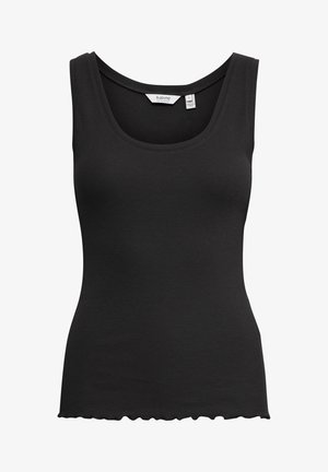 Zwarte geribde tanktop met een ronde halslijn en een gegolfde zoom. Gemaakt van rekbare stof, met brede schouderbanden voor comfort.
