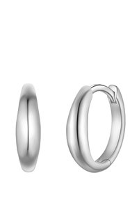 Strieborné kruhové náušnice s hladkým, zaobleným dizajnom. Majú lesklý povrch a uzáver pre jednoduché nosenie.
