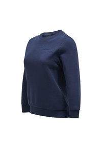 Felpa blu navy realizzata in morbido misto cotone, con scollatura rotonda e polsini a coste. Dettaglio del logo discreto sul petto.