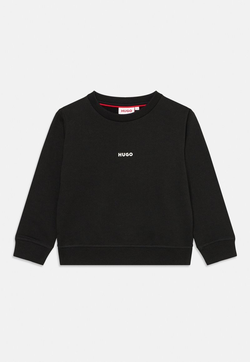 Sweatshirt preto feito de algodão, com decote arredondado e mangas longas. A frente tem um logo branco "HUGO". Punhos e bainha canelados.