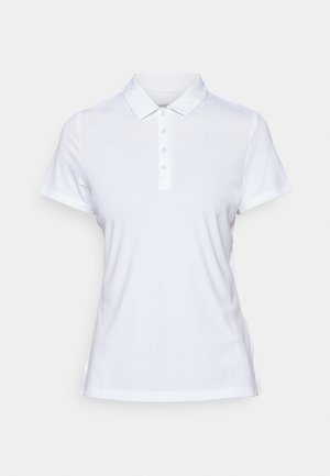 Witte polo shirt van gladde stof, met een klassieke kraag, korte mouwen en een knoopsluiting met vijf knopen.